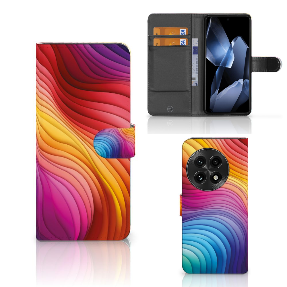OnePlus 13 Book Case voor OnePlus 13 Regenboog design kleurrijk aanzicht