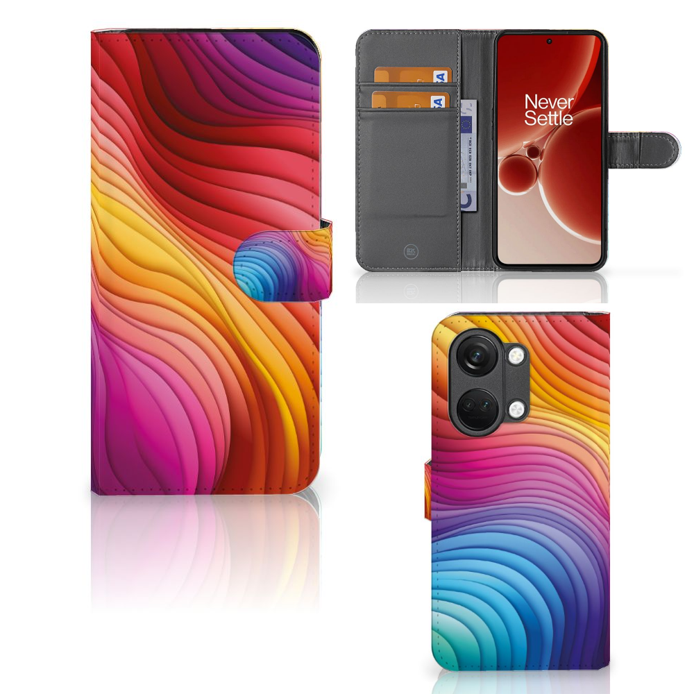 OnePlus Nord 3 Book Case voor OnePlus Nord 3 Regenboog design kleurrijke golfachtige patronen aanzicht