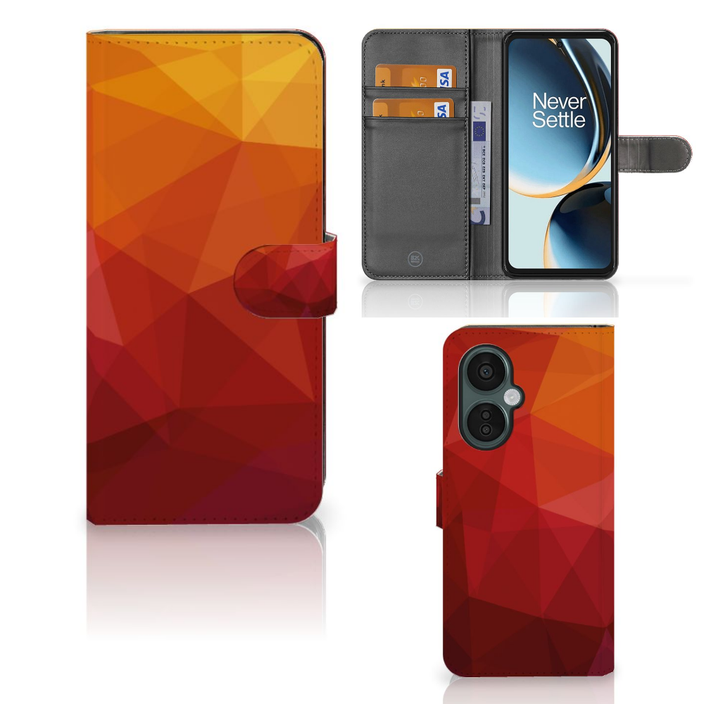 OnePlus Nord CE 3 Lite Book Case Polygon Red voorkant binnenkant achterkant