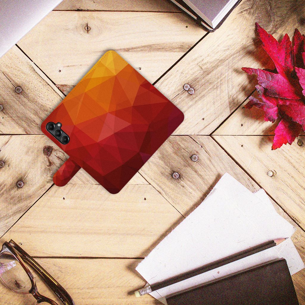 Book Case voor Samsung Galaxy A05s Polygon Red abstracte vormen kleurrijk bovenaanzicht