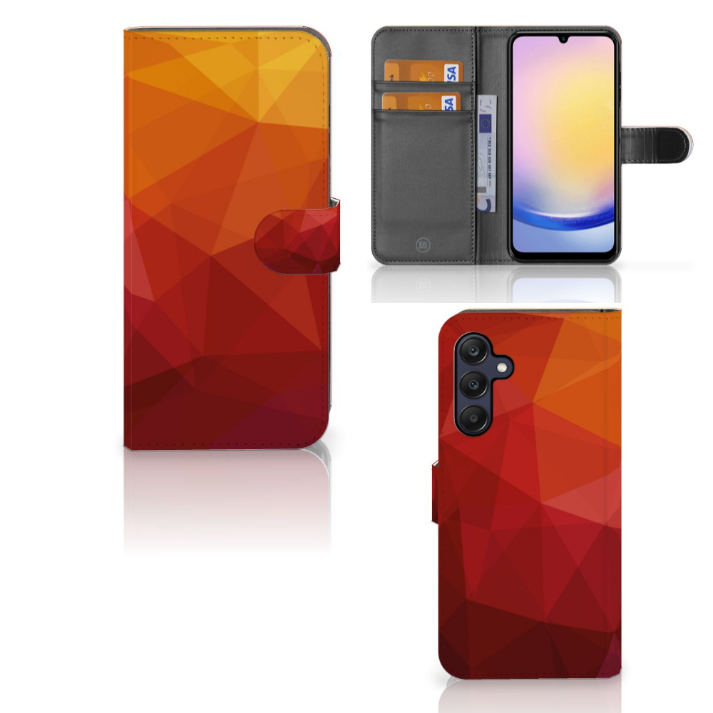 Samsung Galaxy A25 Book Case voor Samsung Galaxy A25 Polygon Red voorkant binnenkant achterkant