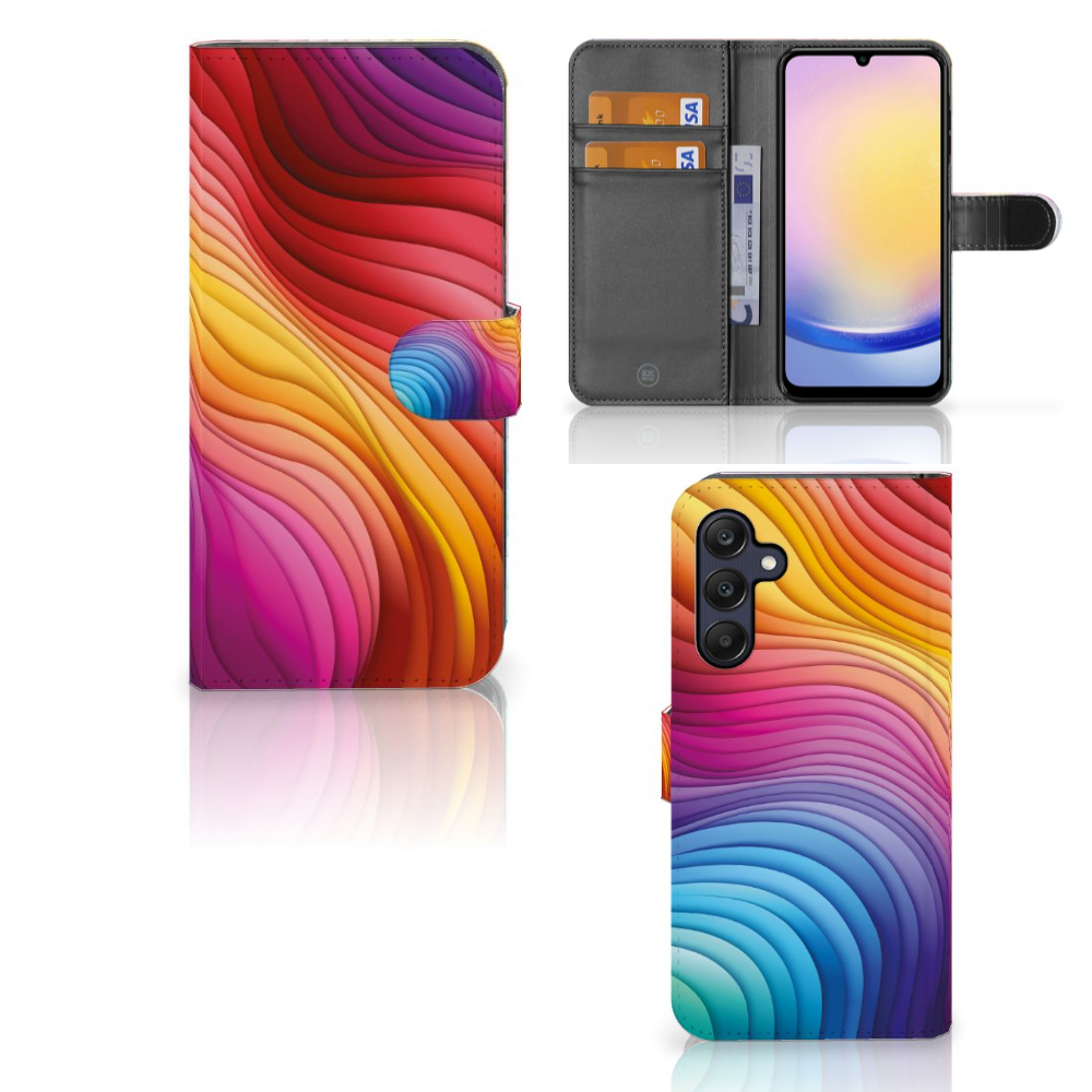 Samsung Galaxy A25 Book Case Regenboog design kleurrijk aanzicht