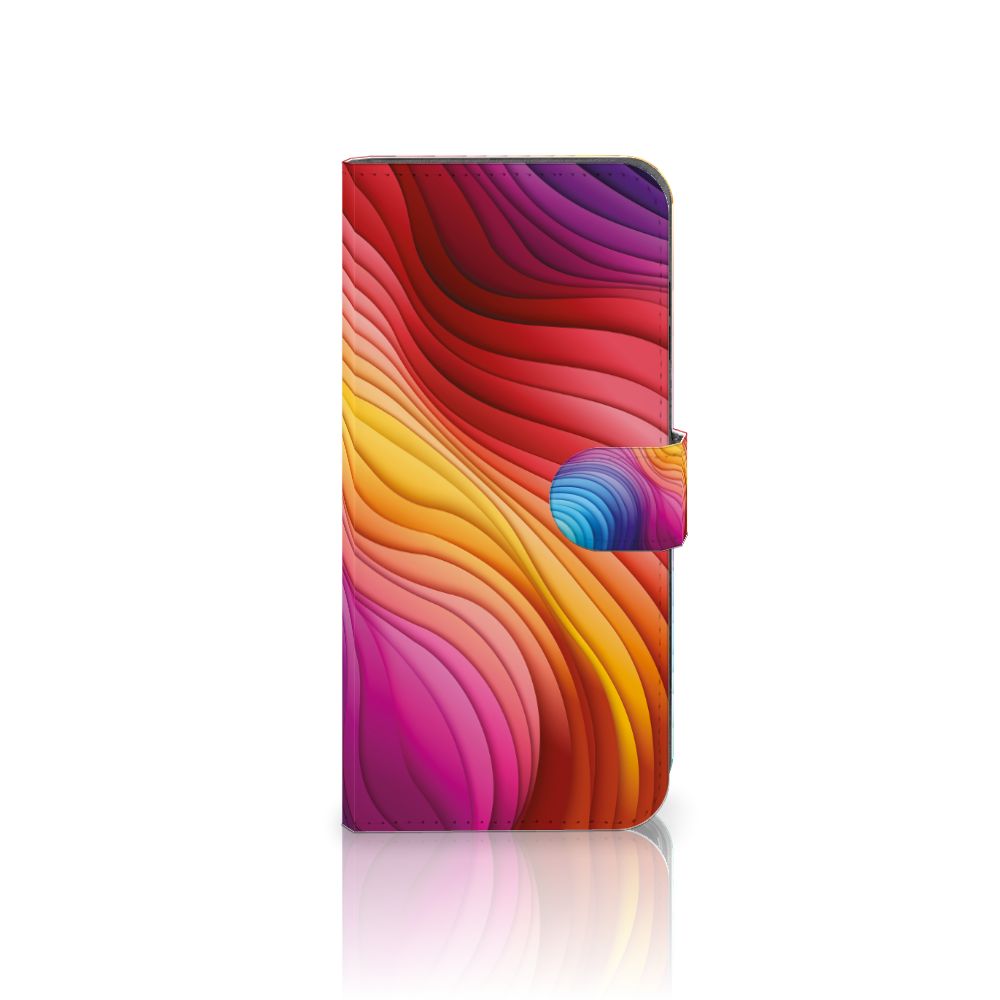 Samsung Galaxy A25 Book Case Regenboog design kleurrijke golfpatronen aanzicht