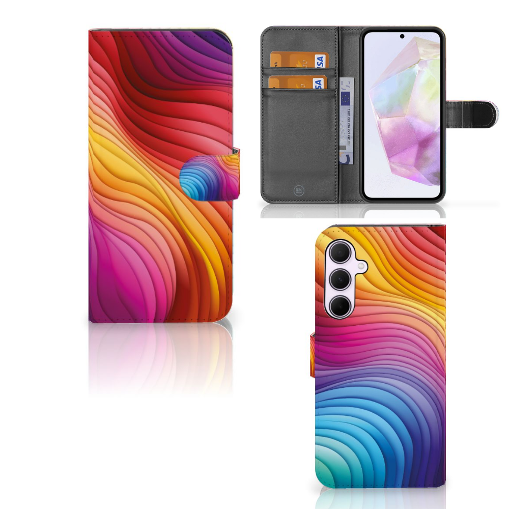 Samsung Galaxy A35 Book Case Regenboog design kleurverloop aanzicht