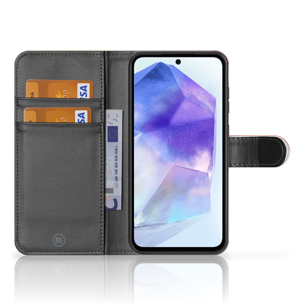 Samsung Galaxy A55 Book Case Polygon Red open voorkant met pasjes