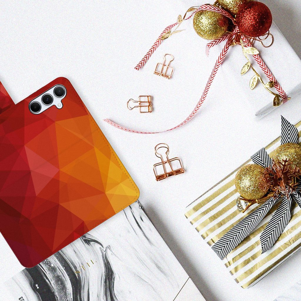 Samsung Galaxy A55 Book Case Polygon Red abstract design bovenaanzicht