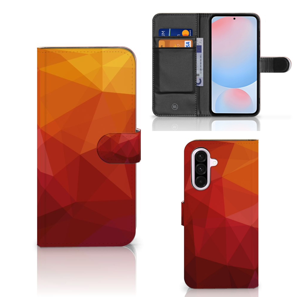 Samsung Galaxy A56 Book Case Polygon Red design abstract kleuren aanzicht