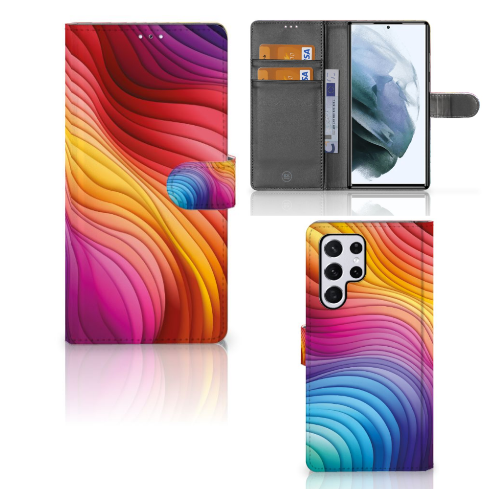 Samsung Galaxy S22 Ultra Book Case voor Samsung Galaxy S22 Ultra Regenboog voorkant binnenkant zijkant