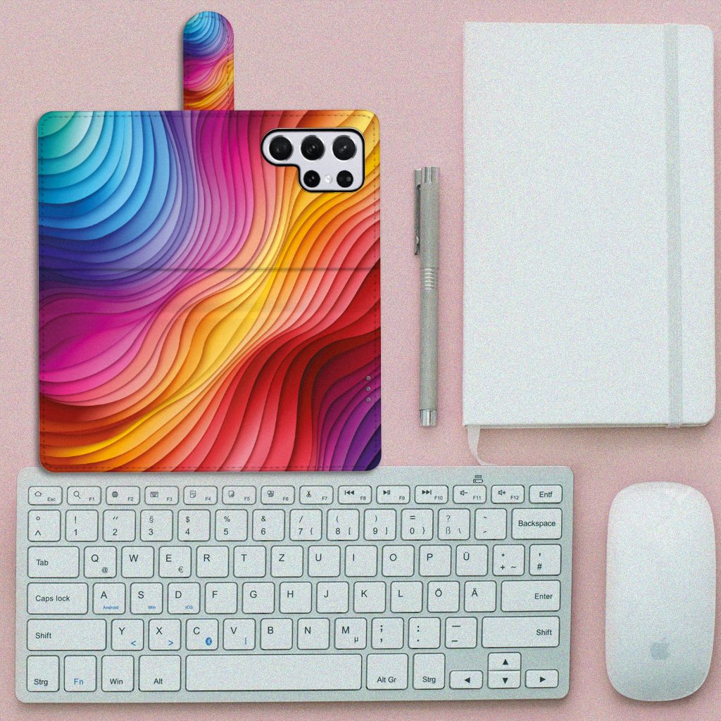Samsung Galaxy S22 Ultra Book Case Regenboog bovenaanzicht