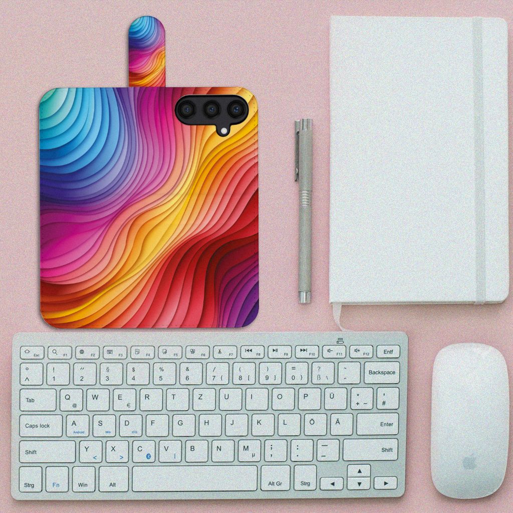 Samsung Galaxy S24 Book Case Regenboog kleuren abstract design bovenaanzicht