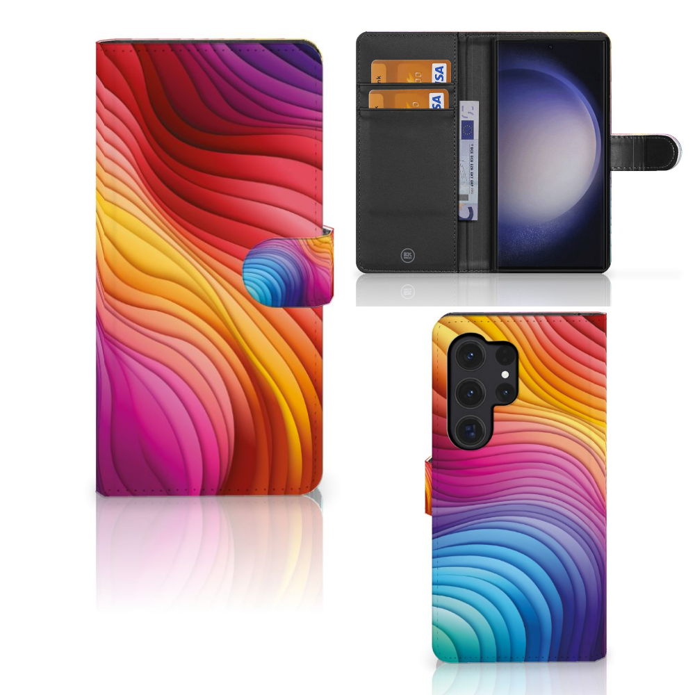 Samsung Galaxy S24 Ultra Book Case Regenboog voorkant binnenkant zijkant