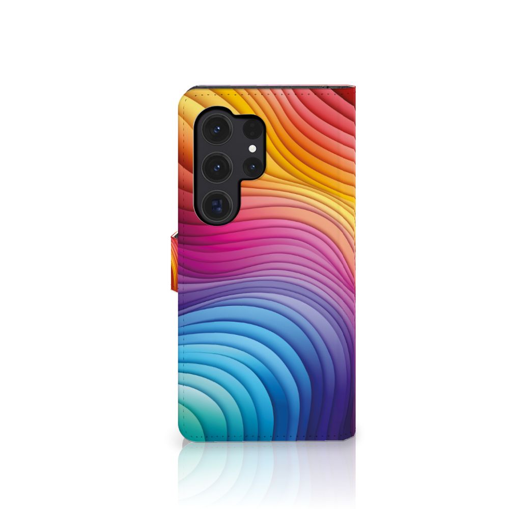 Samsung Galaxy S24 Ultra Book Case Regenboog voorkant kleurrijk design