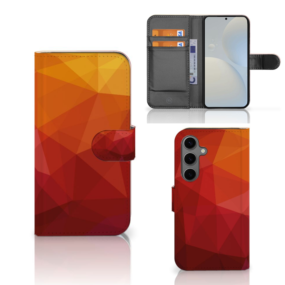 Samsung Galaxy S25 Book Case Polygon Red voorkant achterkant binnenkant