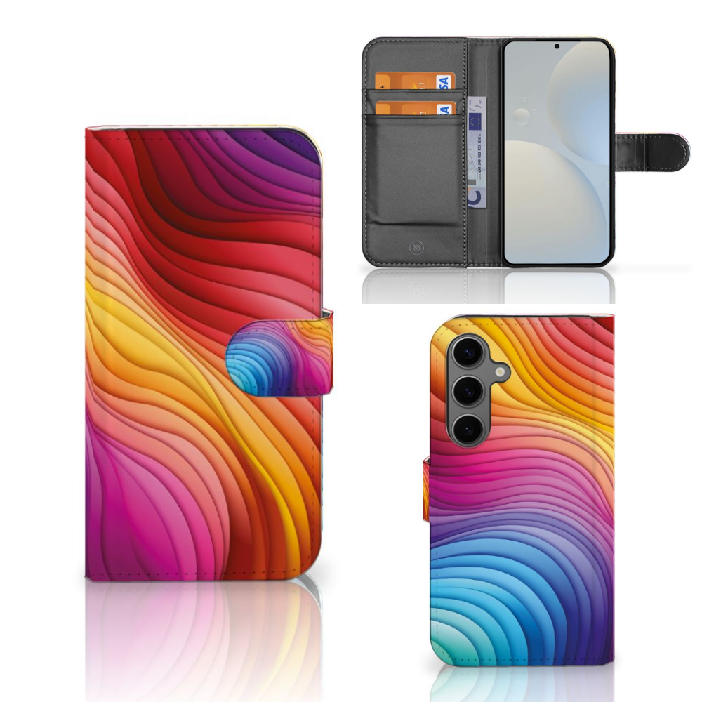 Samsung Galaxy S25 Book Case Regenboog design kleurrijk aanzicht
