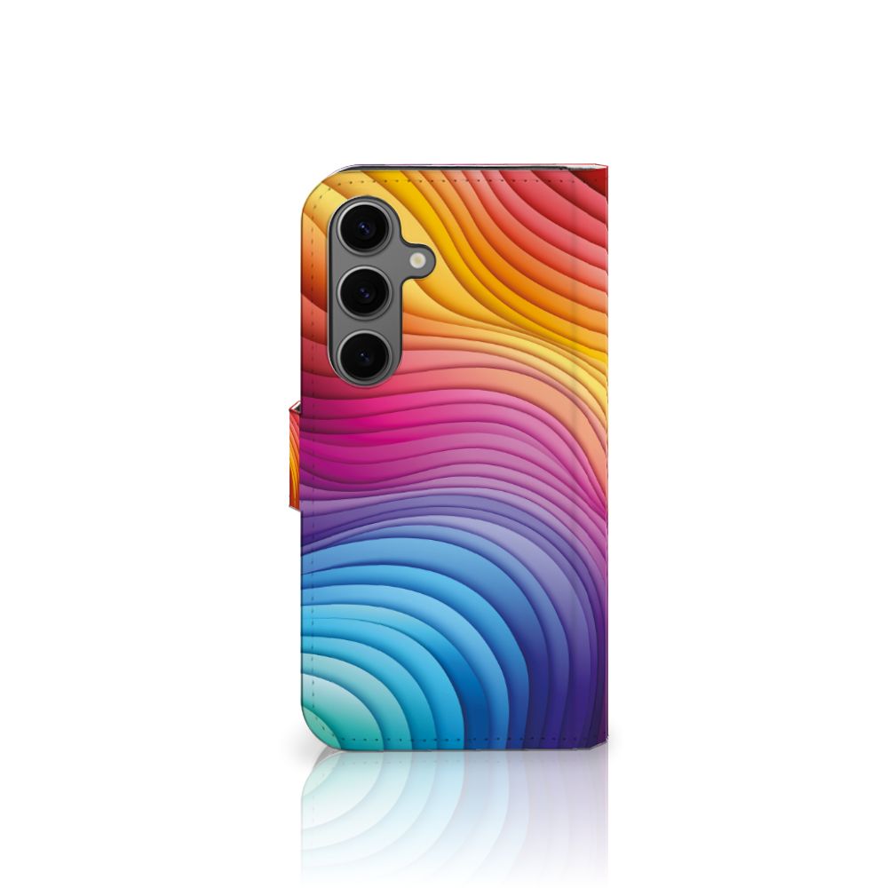 Samsung Galaxy S25 Book Case Regenboog zijaanzicht kleurrijk design