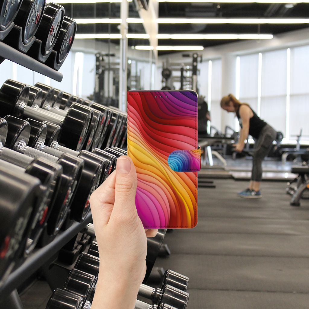 Samsung Xcover Pro Book Case Regenboog hand muur gewichten gym