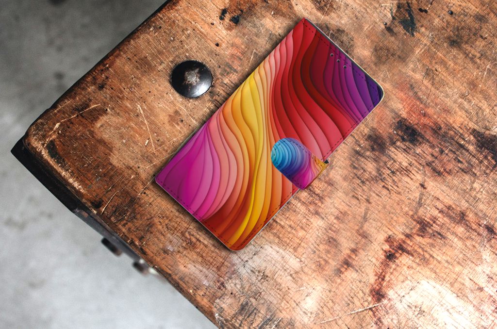 Samsung Xcover Pro Book Case Regenboog bovenaanzicht kleuren ontwerp