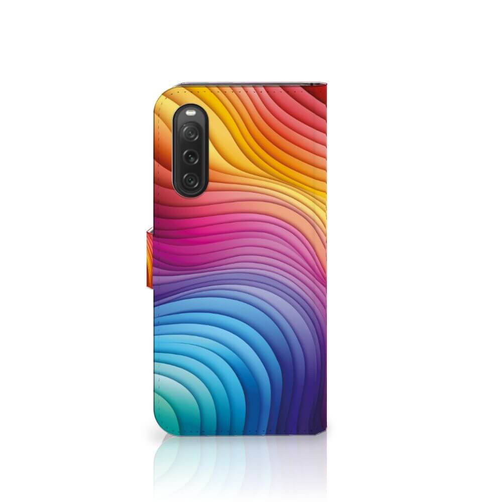 Sony Xperia 10 V Book Case Regenboog kleurrijk patroon zijaanzicht