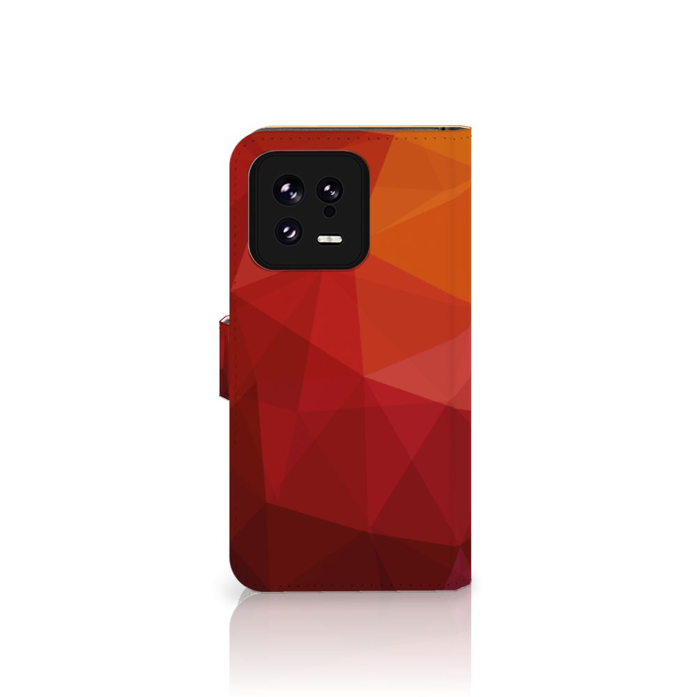 Xiaomi 13 Book Case voor Xiaomi 13 Polygon Red abstract ontwerp voorkant