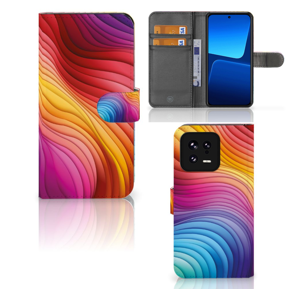 Xiaomi 13 Book Case Regenboog voorkant achterkant binnenkant