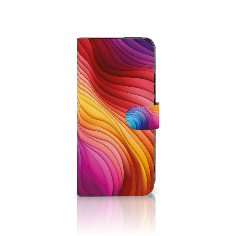 Xiaomi Poco F5 Pro Book Case Regenboog design kleur contrasterende lijnen zijaanzicht