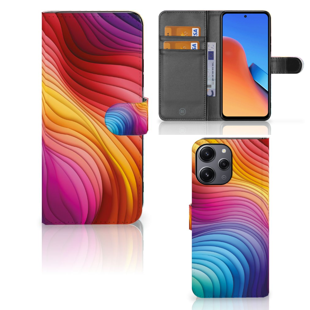 Xiaomi Redmi 12 Book Case voor Xiaomi Redmi 12 Regenboog design zij aanzicht