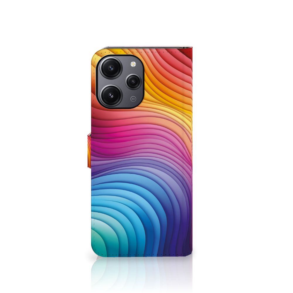 Xiaomi Redmi 12 Book Case Regenboog kleurrijk design zijaanzicht