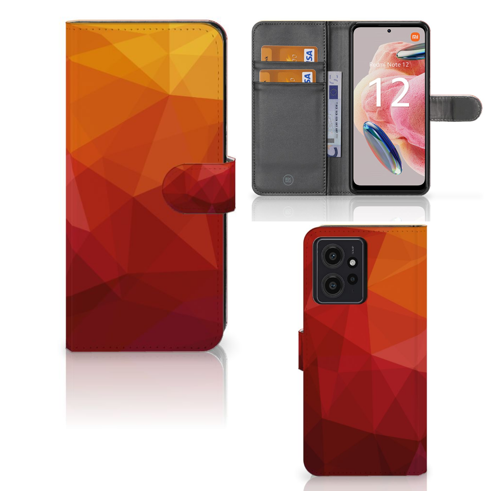 Xiaomi Redmi Note 12 4G Book Case Polygon Red geometrisch design verschillende kleuren