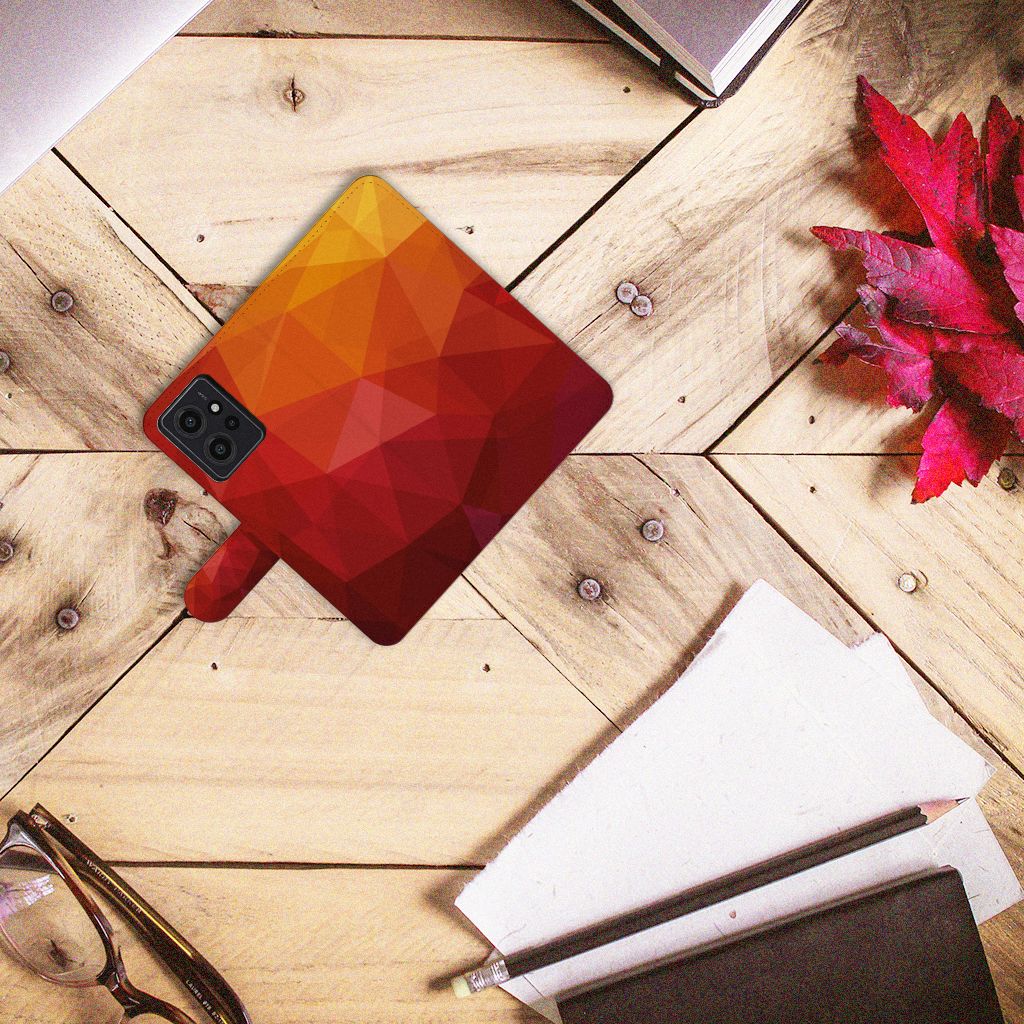 Book Case voor Xiaomi Redmi Note 12 4G Polygon Red abstract design bovenaanzicht