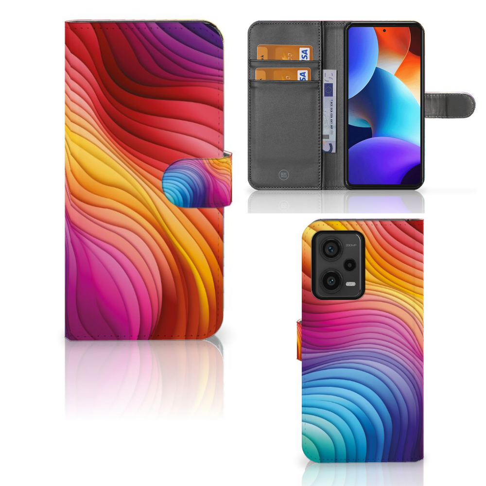 Xiaomi Redmi Note 12 Pro Plus Book Case Regenboog voorkant zijkant binnenkant