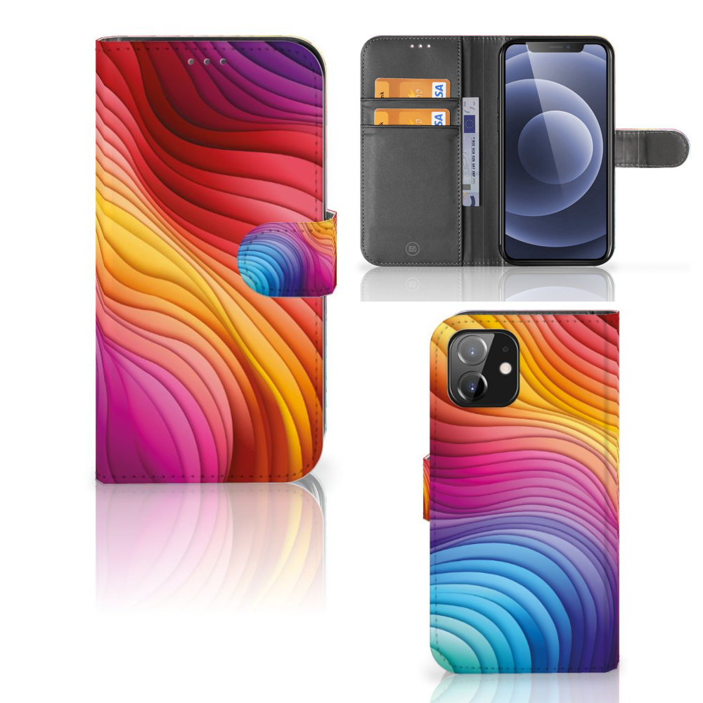 iPhone 12 12 Pro Book Case voor iPhone 12 12 Pro 6.1 Regenboog voorkant achterkant aanzicht