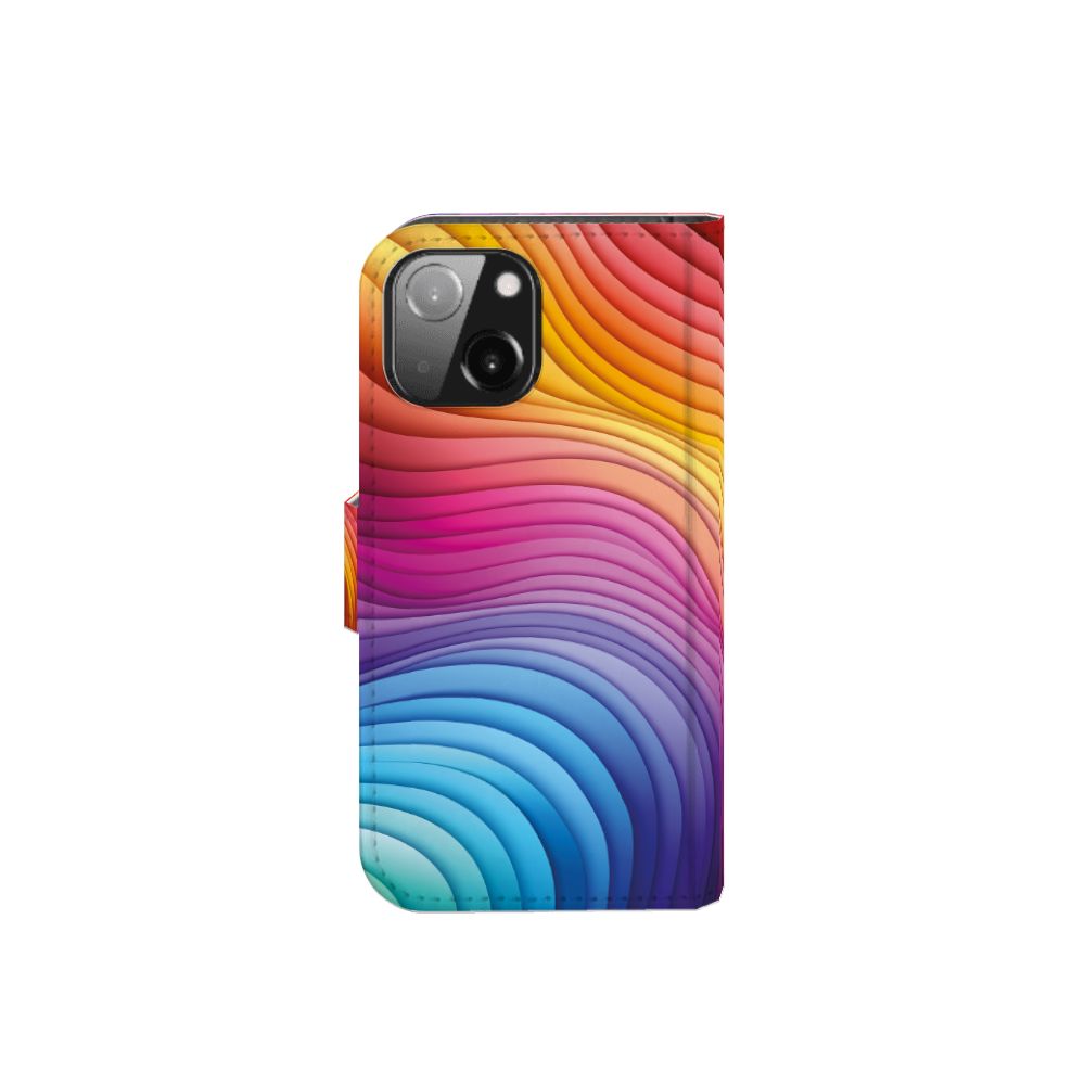 Book Case voor iPhone 13 Mini Regenboog met kleurrijke golvende ontwerpen 🌈.