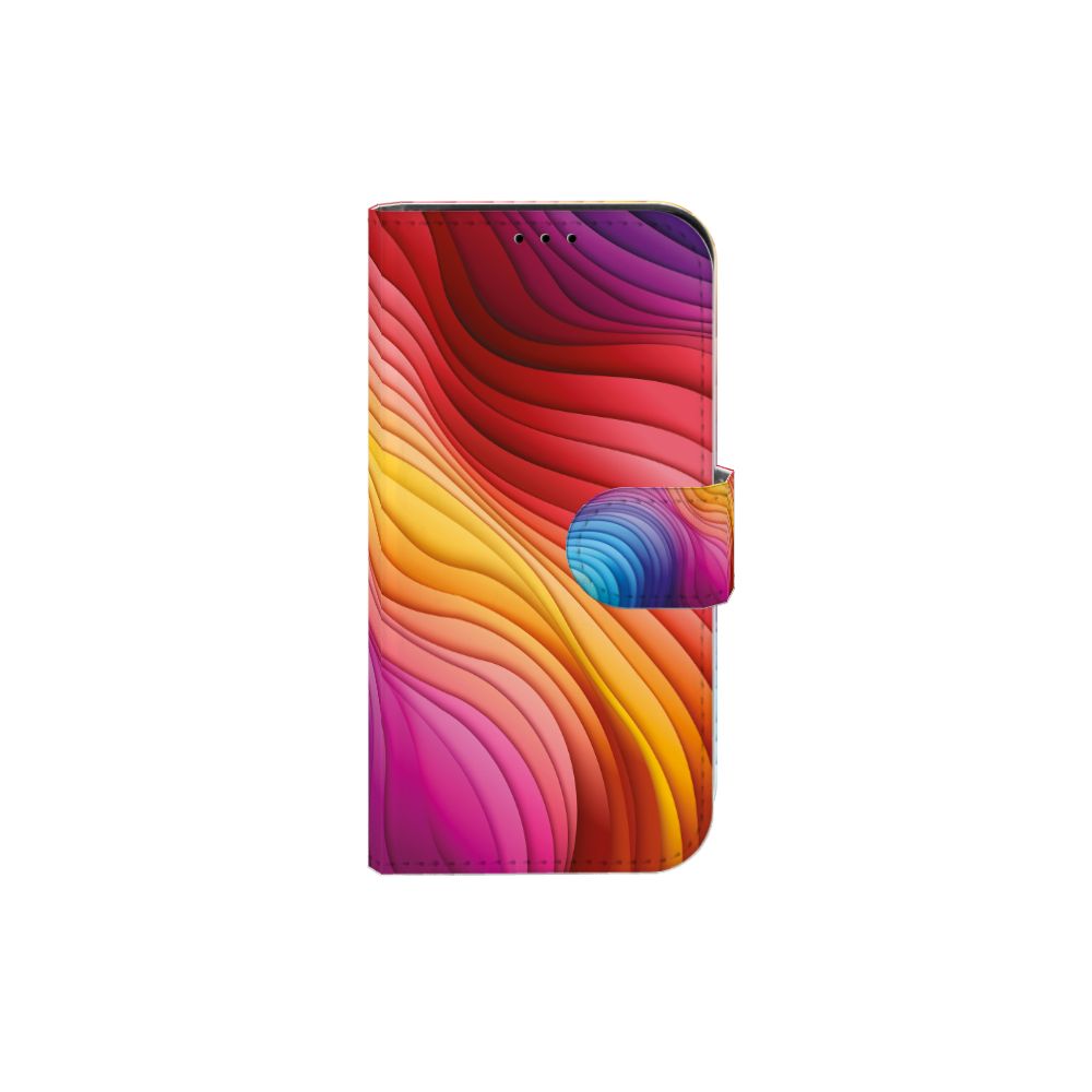 Book Case voor iPhone 13 Mini Regenboog met kleurrijk golfdesign in felroze, oranje en paars.