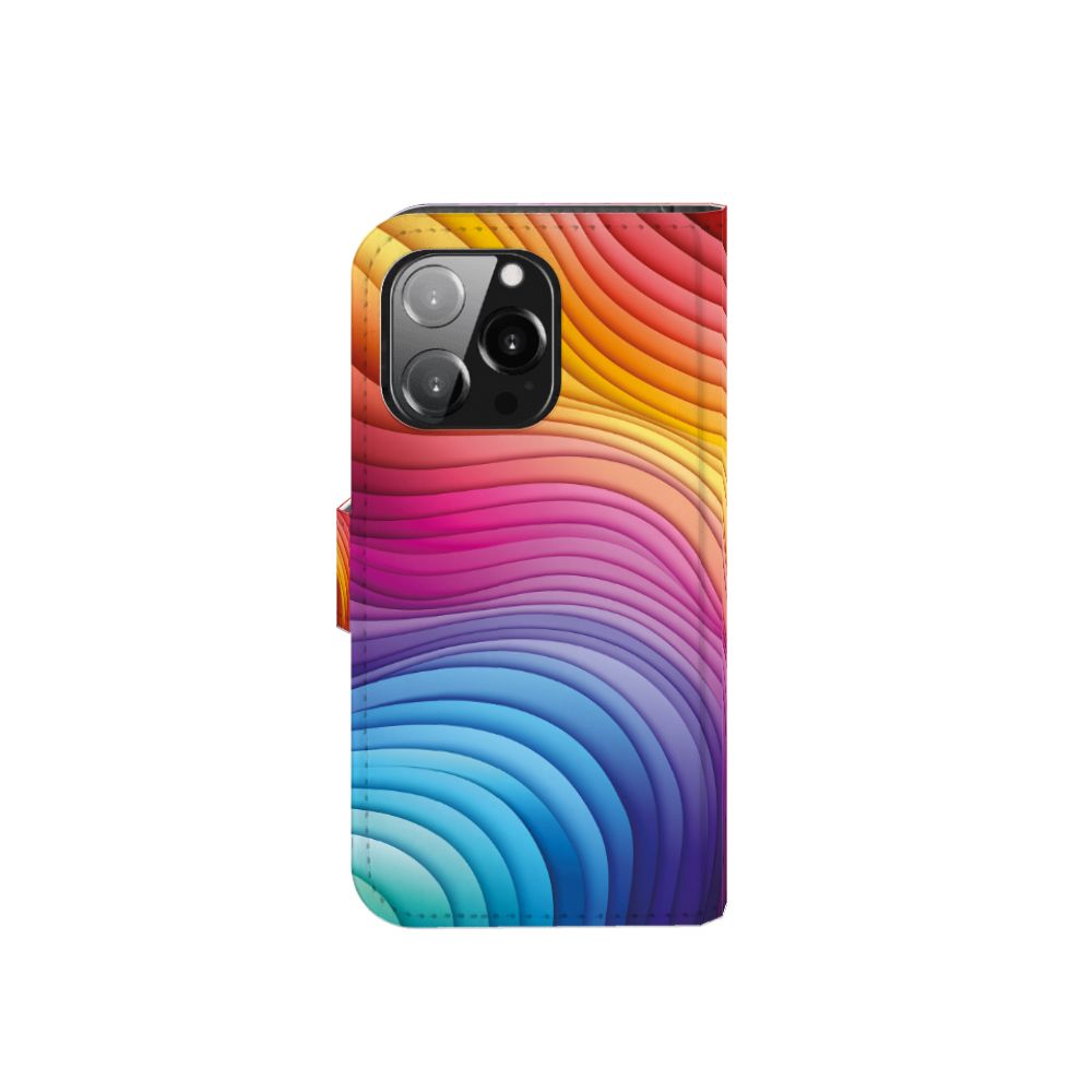 Book Case voor iPhone 13 Pro Regenboog met kleurrijk golfdesign 🌈.