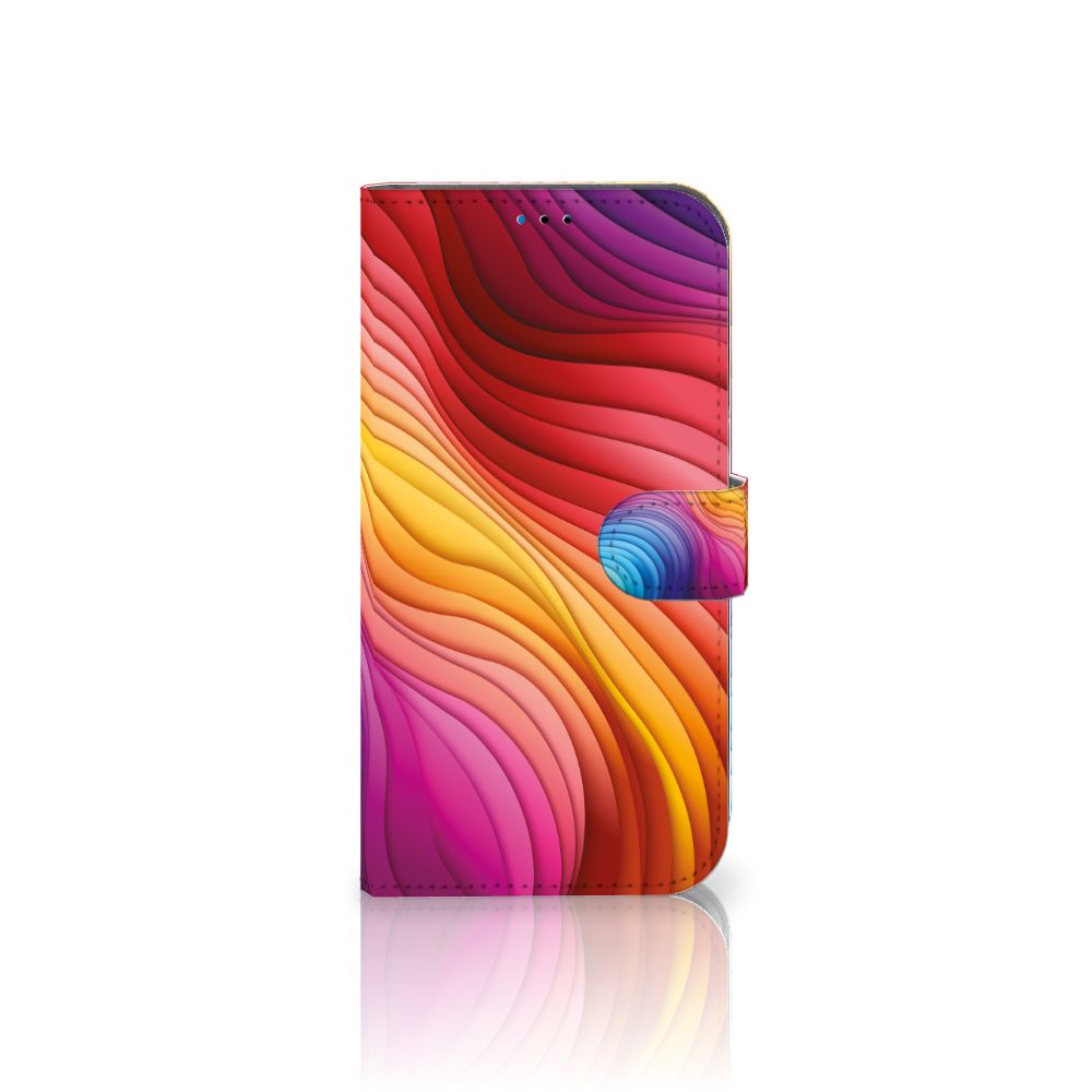 Book Case voor iPhone 14 Pro Max Regenboog met kleurrijk golfpatroon 🌈