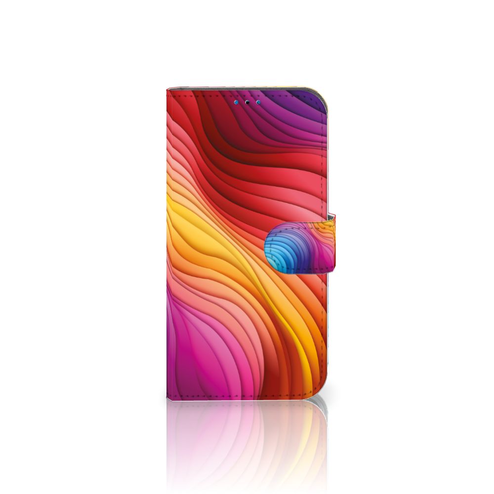 Book Case voor iPhone 14 Pro Regenboog met kleurrijk golfdesign 🎨
