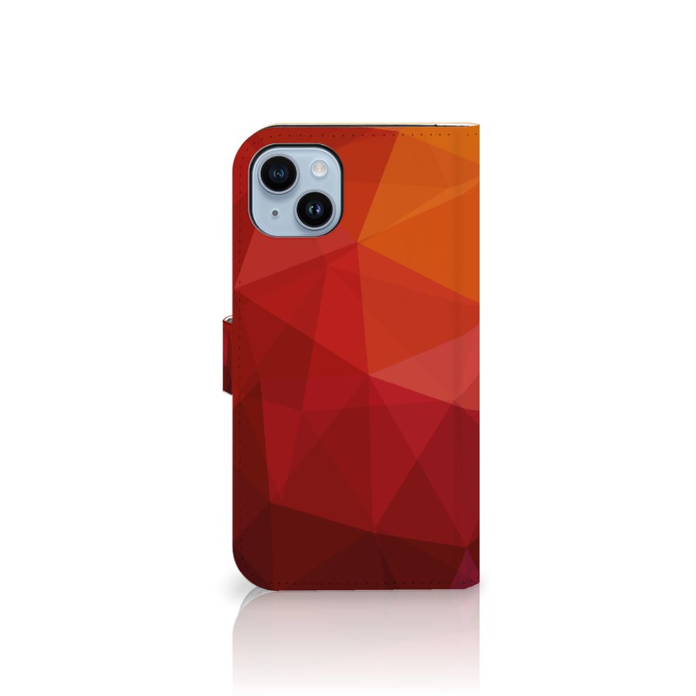 Book Case voor iPhone 15 Plus Polygon Red met abstracte polygonen in verschillende tinten rood 🟥.