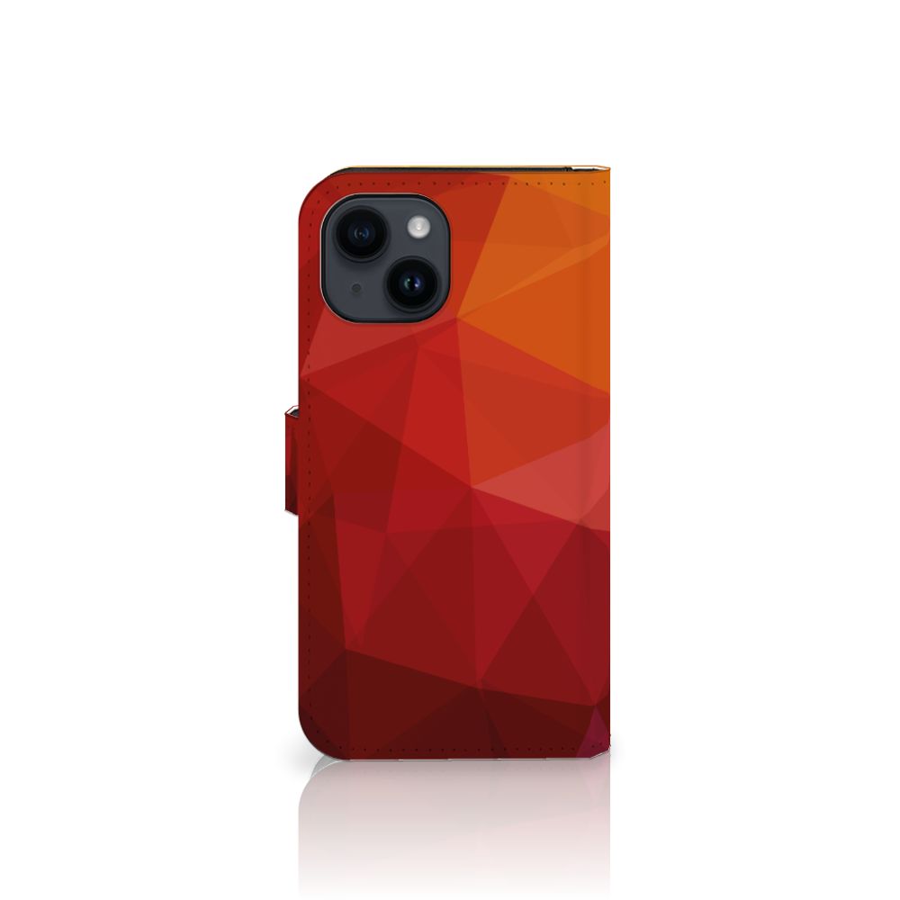 Book Case voor iPhone 15 Polygon Red met abstracte, geometrische vormen in verschillende tinten rood.