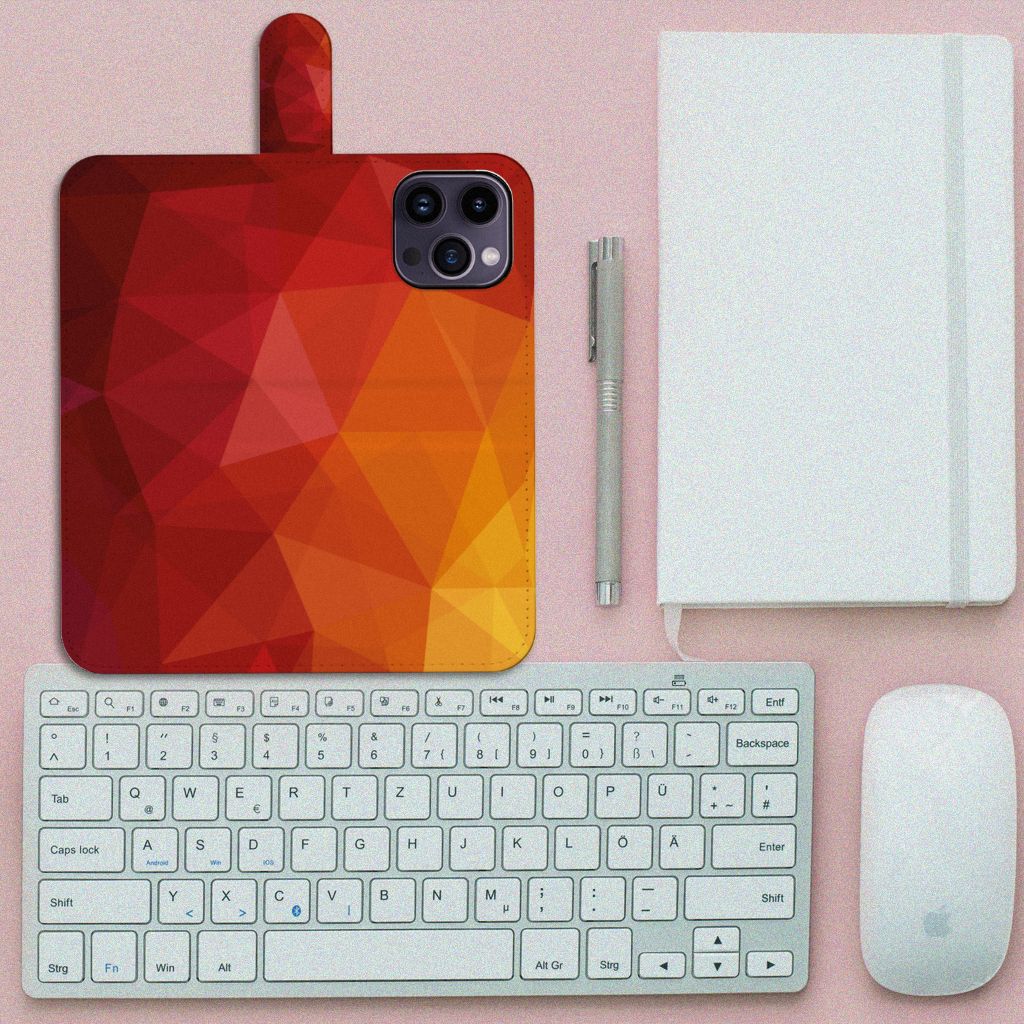 Book Case voor iPhone 15 Pro Max Polygon Red met abstracte vormen in rood en oranje🟥.