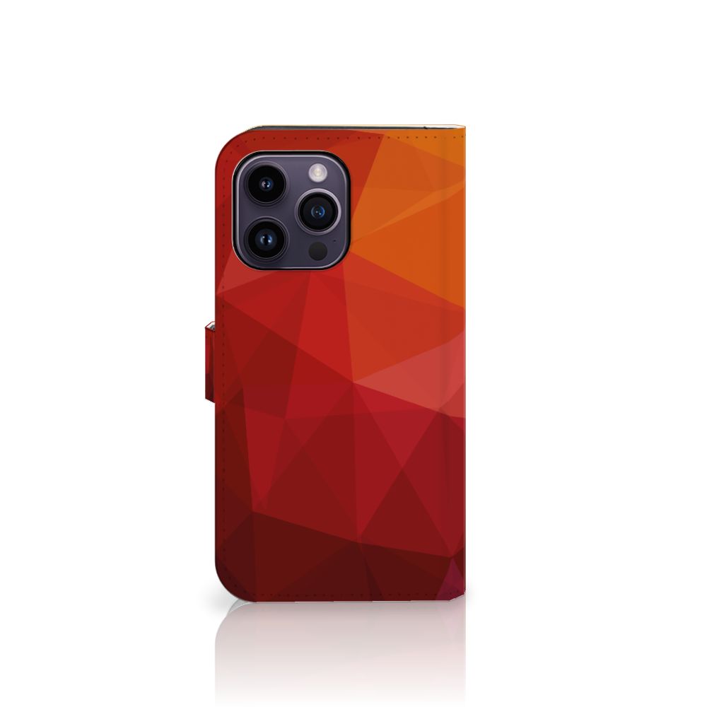 Book Case voor iPhone 15 Pro Max Polygon Red met abstracte vormen in rood en oranje.