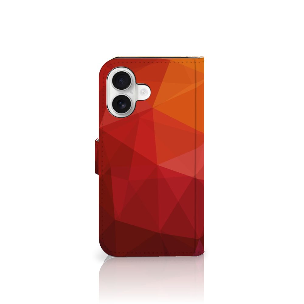 Apple iPhone 16 Book Case voor iPhone 16 Polygon Red abstract design voorkant