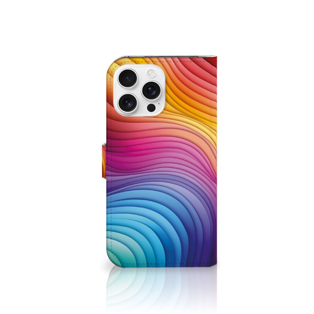 iPhone 16 Pro Max Book Case voor iPhone 16 Pro Max Regenboog design naam aanzicht
