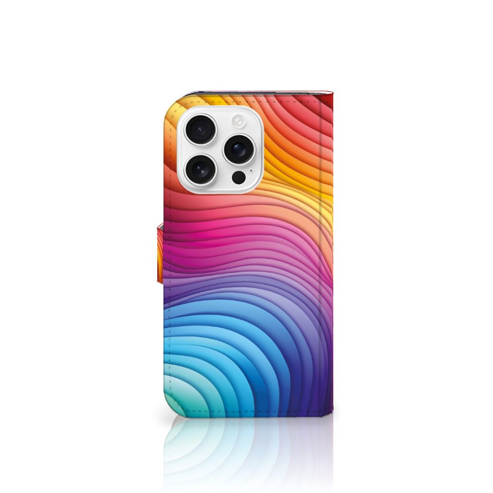 Apple iPhone 16 Pro Book Case Regenboog design aanzicht