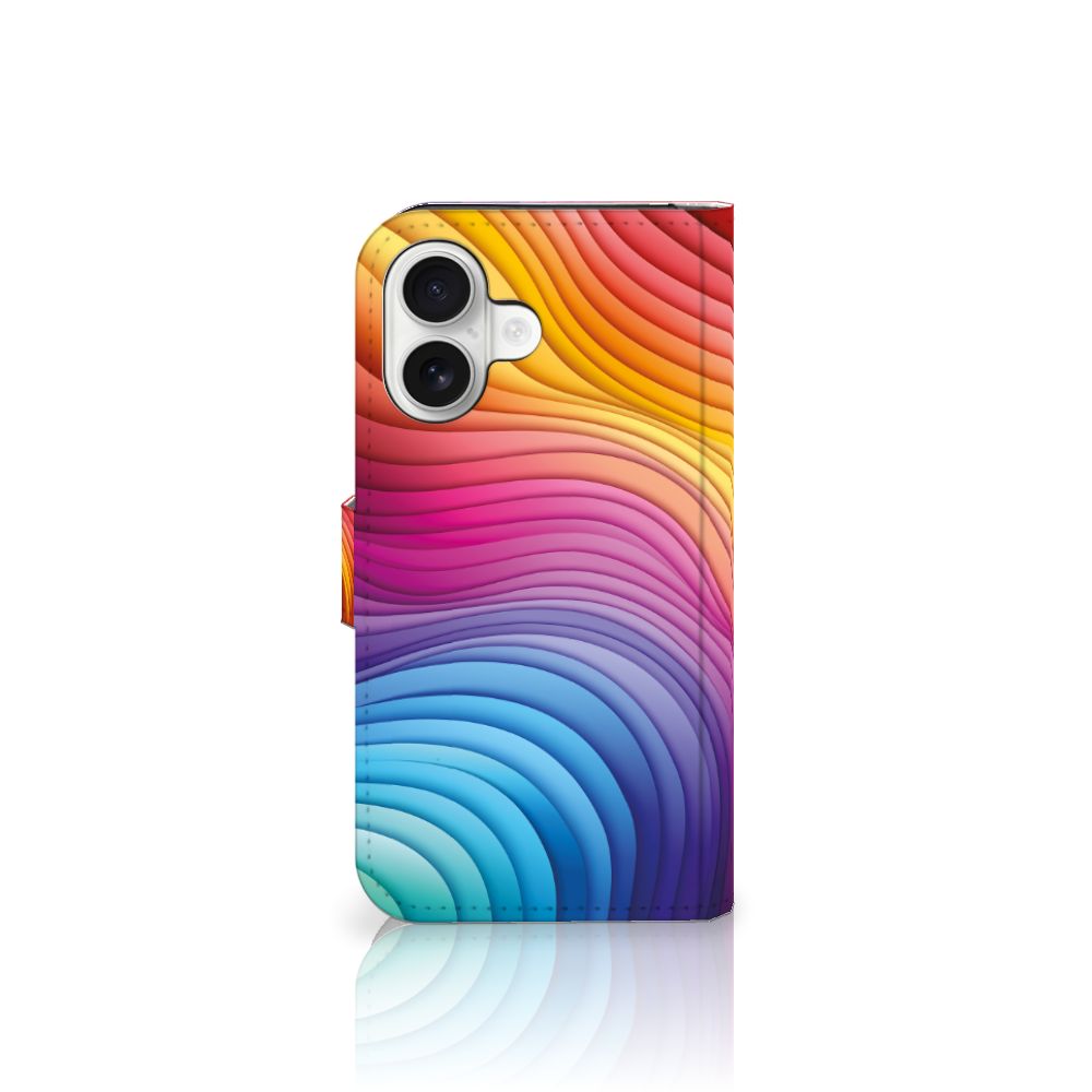 iPhone 16 Book Case Regenboog design kleurrijk zijaanzicht