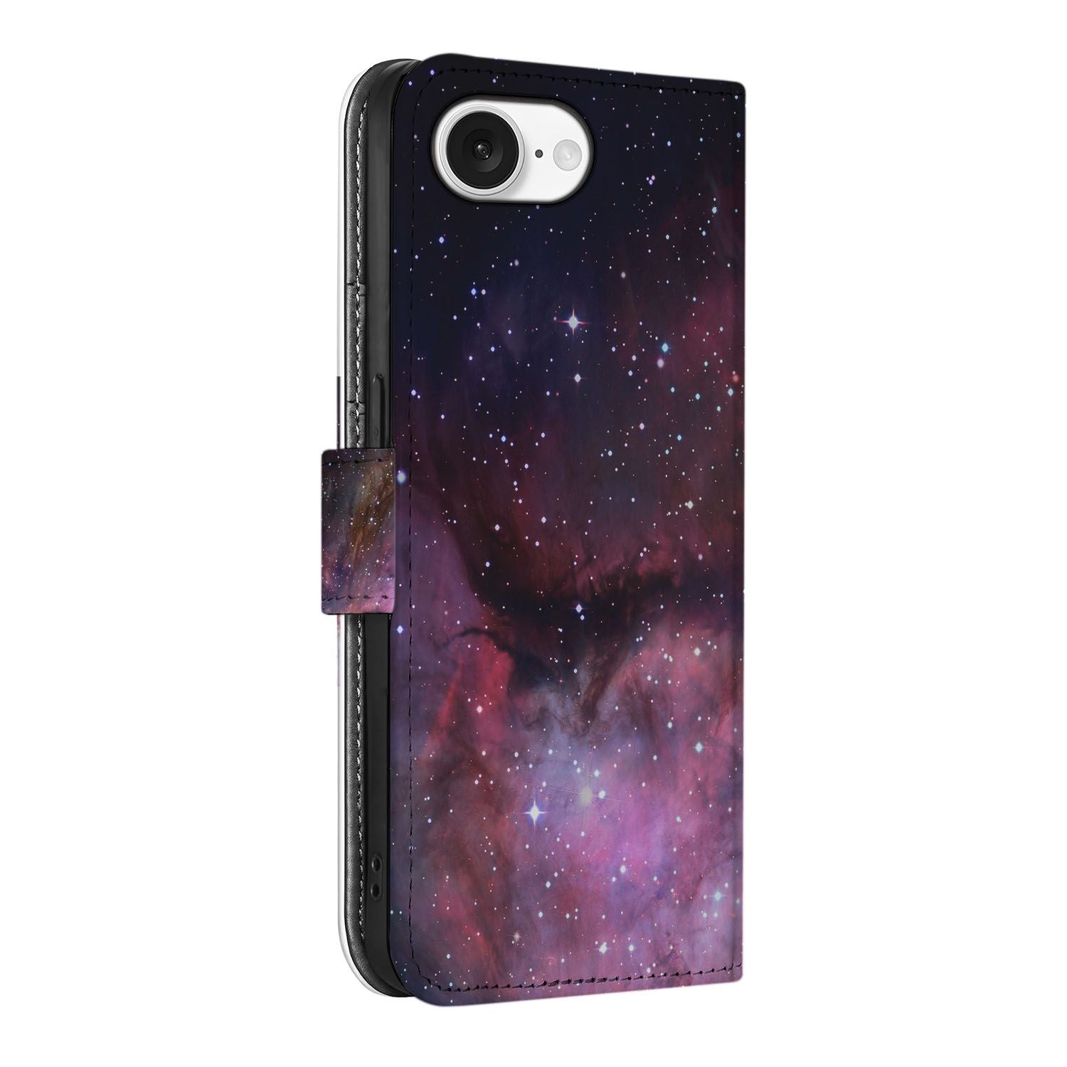 Book Case voor iPhone 16e Galaxy galaxydesign zijaanzicht
