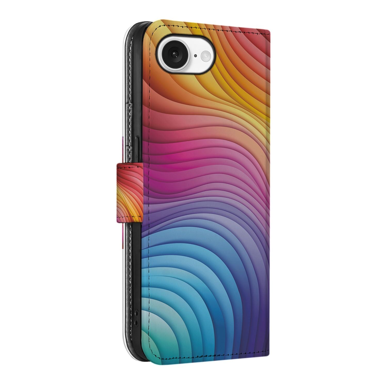 iPhone 16e Book Case voor iPhone 16e Regenboog design regenboog aanzicht