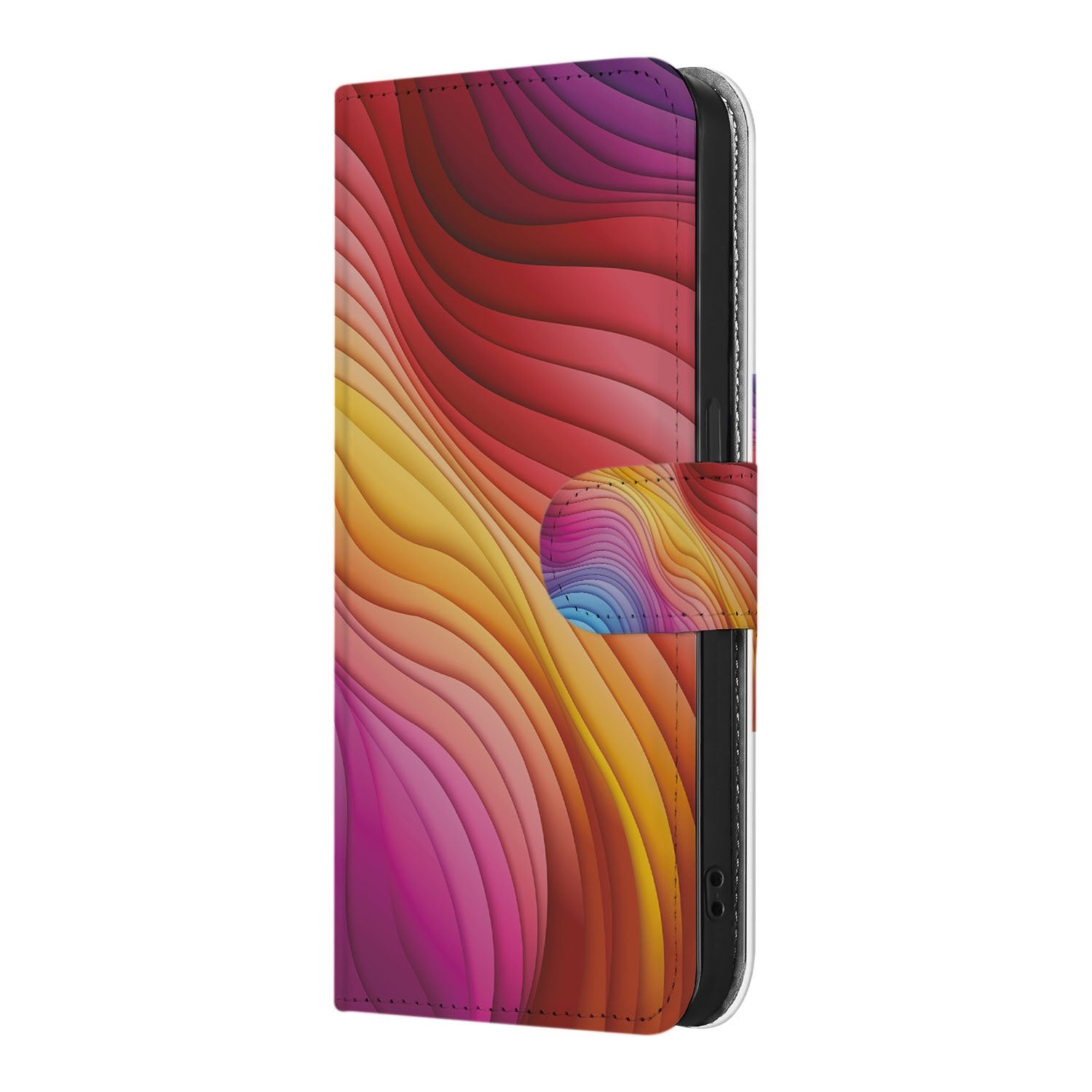 iPhone 16e Book Case Regenboog design kleurrijk aanzicht