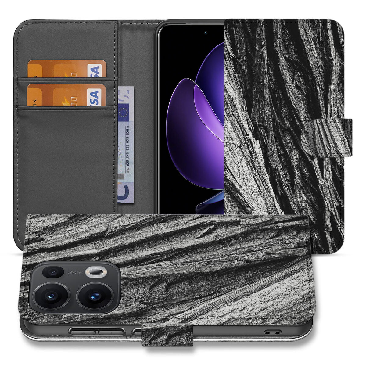 Book Style Case OPPO Reno 13 Pro Boomschors Grijs hoesje design natuur aanzicht