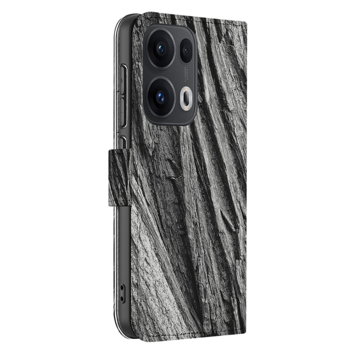 OPPO Reno 13 Pro Book Style Case Boomschors Grijs aanzicht