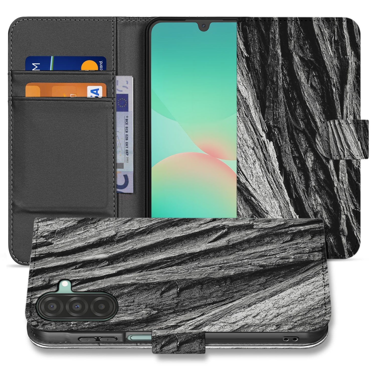 Book Style Case Samsung Galaxy A17 Boomschors Grijs boekhoesje boomschors print grijs zwart